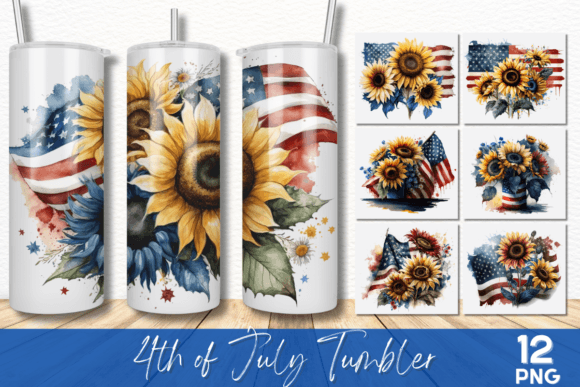 12 Sunflower American Flag Sublimation Graphics