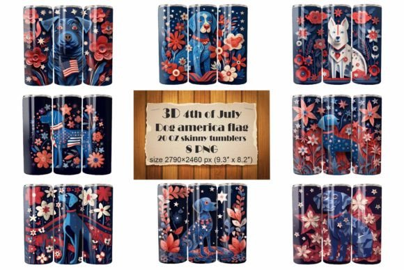 3D Dog America Flag Papercut Tumbler Graphics and Crafts