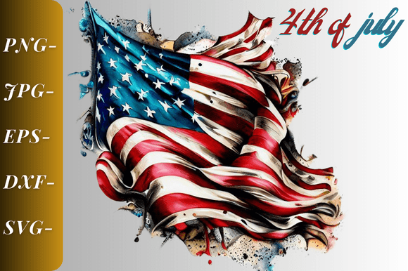 4th of July Watercolor US Flag Graphics