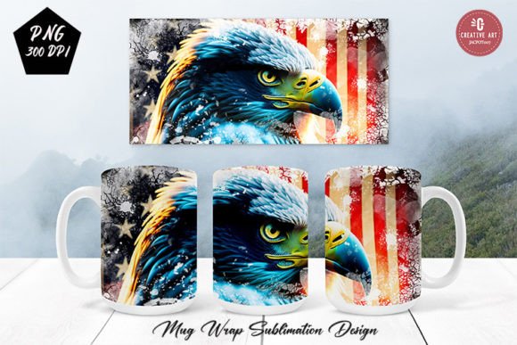 American Flag Eagle Sublimation Mug Wrap Graphics