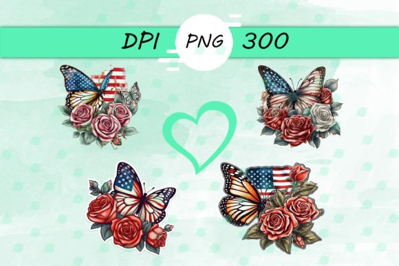 American Flag with Butterfly Roses Png: Graphics & Crafts for Branding