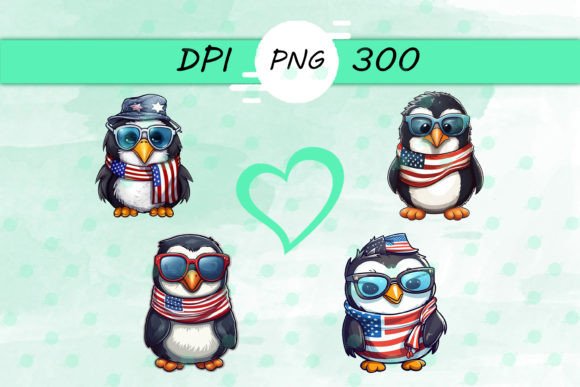 American Flag with Cute Penguin Sticker: Graphics & Crafts for Creative Projects