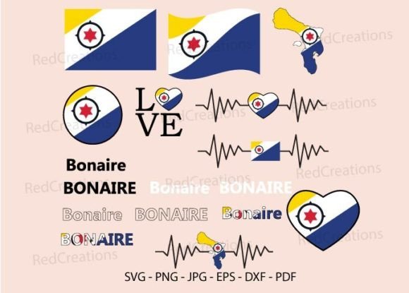 Bonaire Flag Svg Bundle, Map, Waving