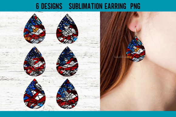 Earrings Stained Glass American Flag Graphics for Crafts