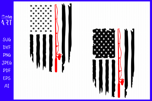 Fishing Distressed American Flag Graphics