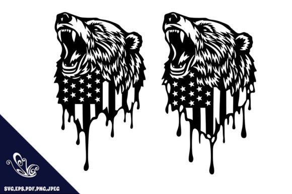 Patriotic Grizzly Bear US Flag Designs