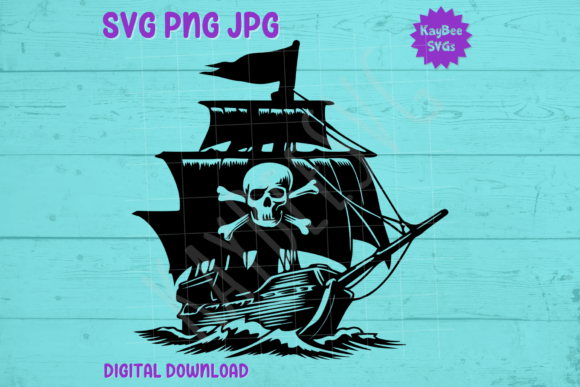 Pirate Ship with Skull Flag SVG PNG JPG